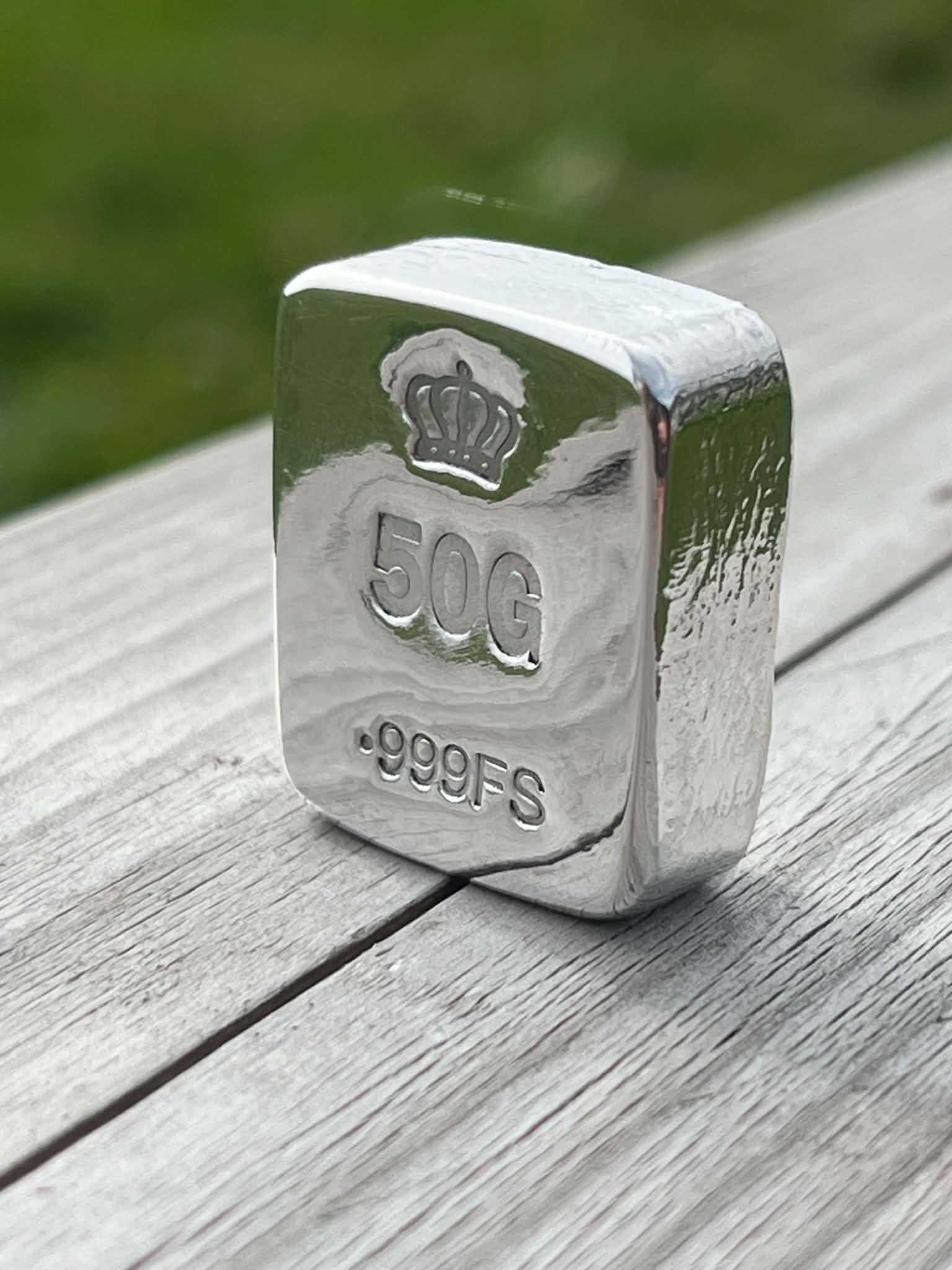 999 Fine Silver 50g Hand Poured Ripple Bar, investment collectable Silver
