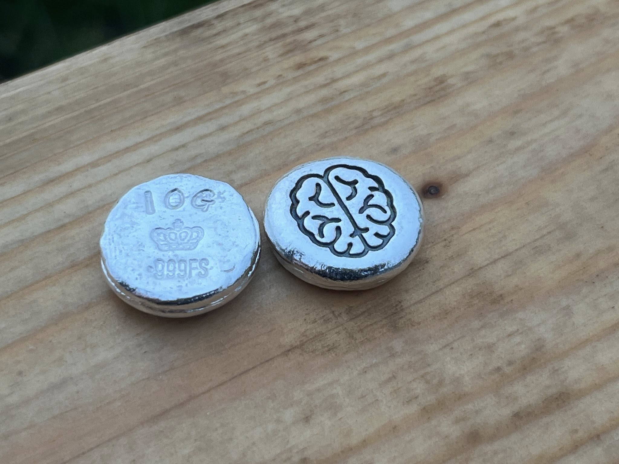 10g 999FS 'The Brain' Silver button, Hand Made novelty investment Silver