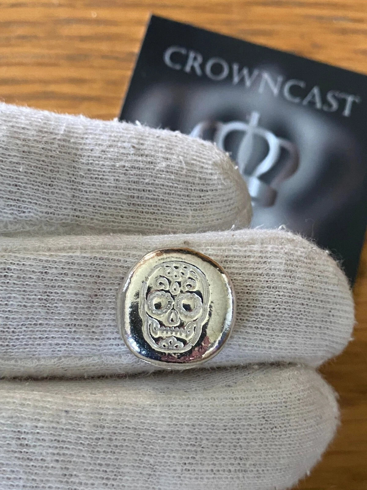 999 Fine Silver Bar 10g Sugar Skull button, hand poured investment silver,
